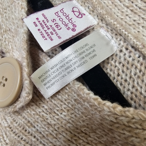 Bobbie Brooks Cardigan Womens Small 6 Beige Tan Knit Button Short Sleeve Fall‎ - Picture 6 of 9